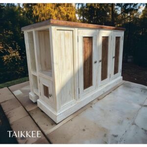 Isla rústica blanco albayalde con cubierta nogal sin taburetes