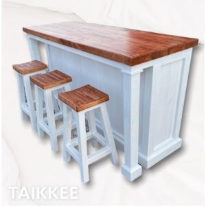 Isla rustica blanco albayalde con 3 taburetes