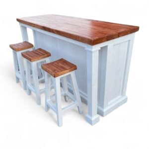 Isla rustica blanco albayalde con 3 taburetes