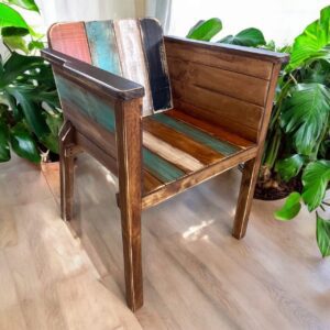 Sitial rústico vintage color nogal con patinas de colores