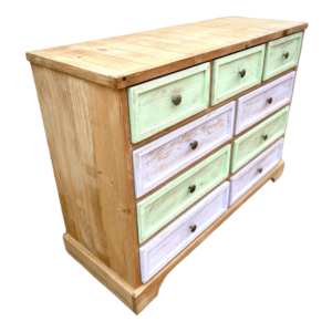 Cómoda rústica Mona colores lila suave y verde menta