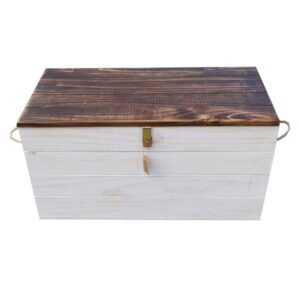 Baúl rústico color blanco decapado con cubierta nogal