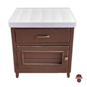 Velador rustico en madera natural cubierta blanco decapado