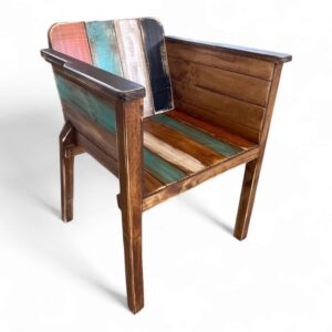 Sitial rústico vintage color nogal con patinas de colores