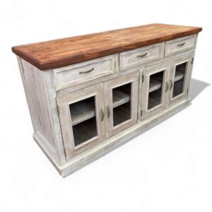 Buffet rústico blanco albayalde con notas de nogal