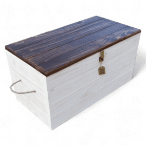 Baúl rústico color blanco decapado con cubierta nogal