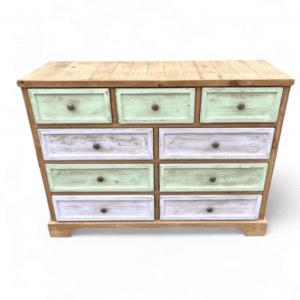 Cómoda rústica Mona colores lila suave y verde menta