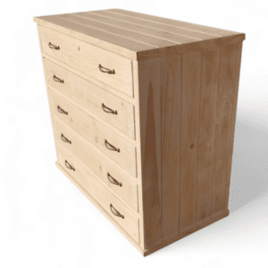 Cómoda rústica 5 cajones blanco decapado