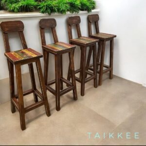 Pack 3 taburetes con respaldo asiento colores vintage, alturas a elección