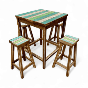 conjunto mesa más 4 taburetes terraza