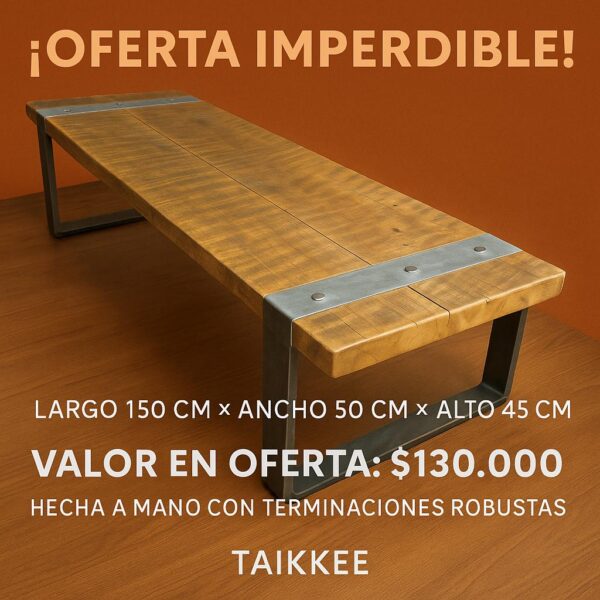 Asiento largo hecho a mano con estructura metálica