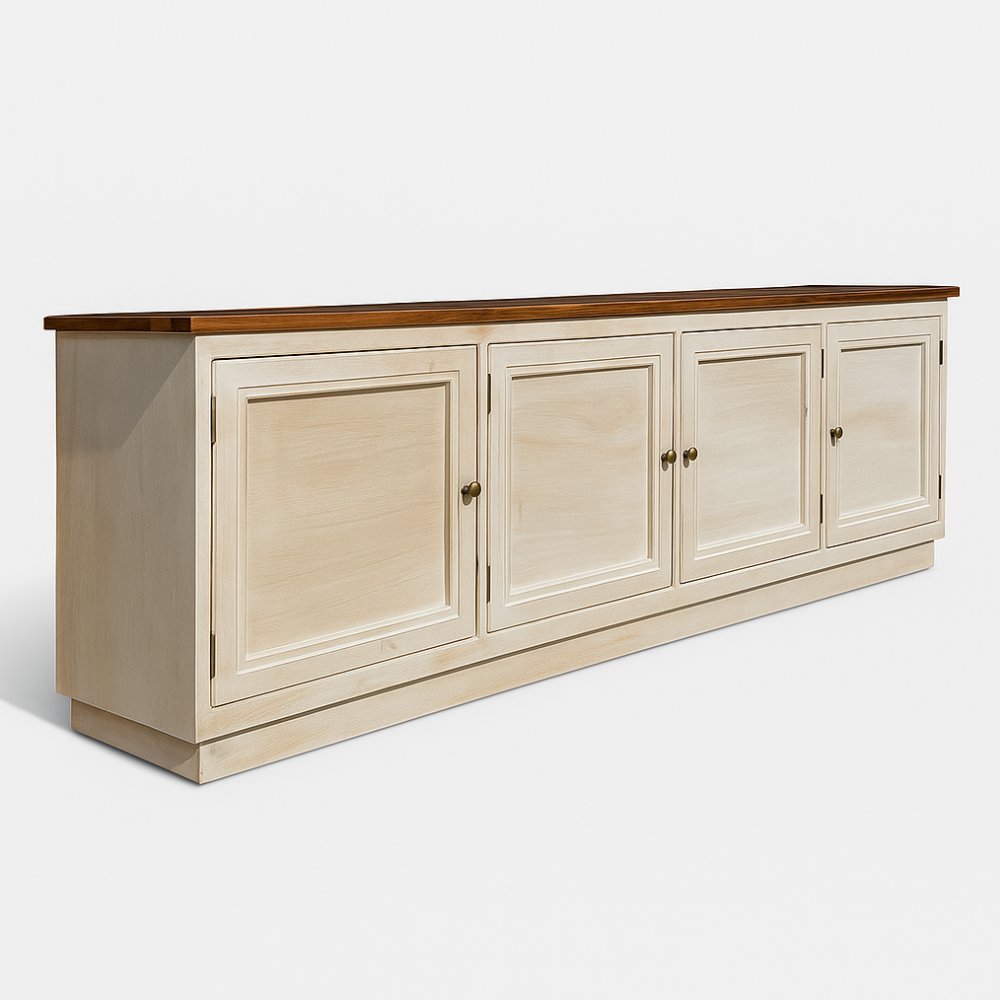 Rack rústico 4 puertas blanco albayalde y cubierta color nogal